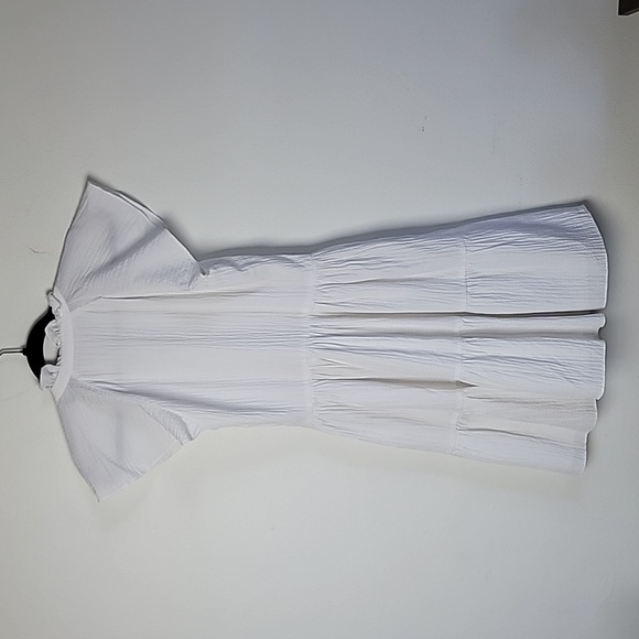 Antonio Melani White Tiered Flutter Sleeve Dress Womens Size 0 Pockets Casual - Picture 4 of 7